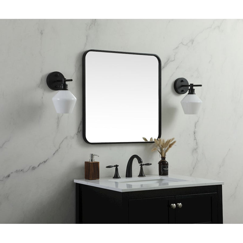 Elegant Decor Evermore Soft Corner Square Mirror 24X24", Black