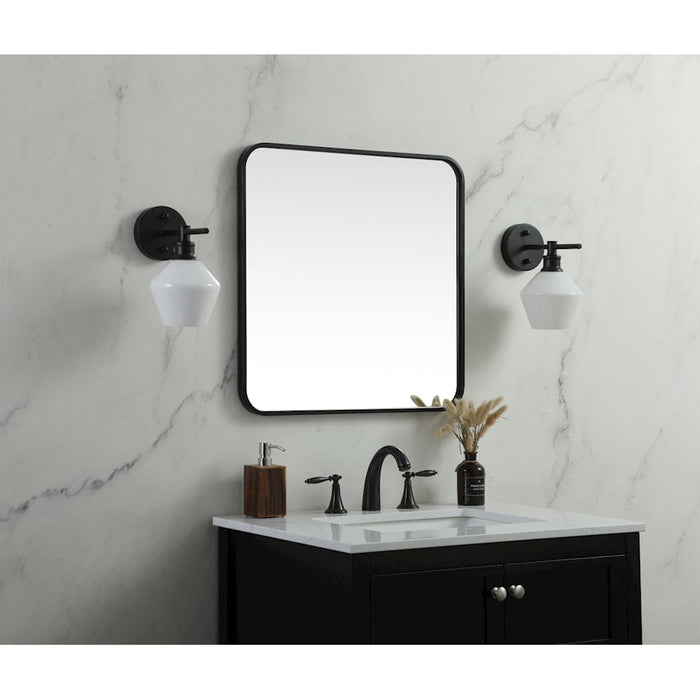Elegant Decor Evermore Soft Corner Square Mirror 24X24", Black