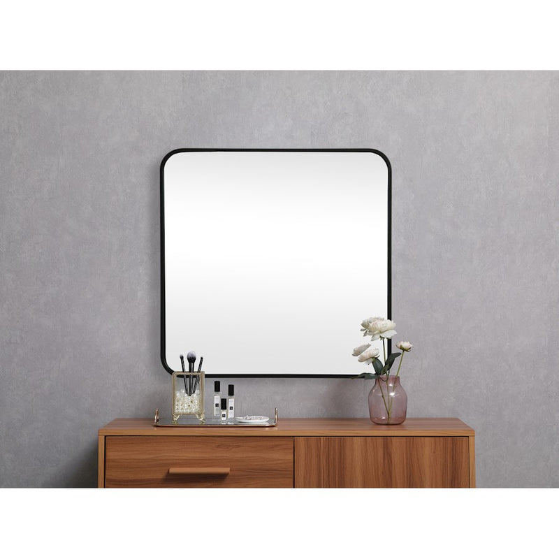 Elegant Decor Evermore Soft Corner Square Mirror 24X24", Black