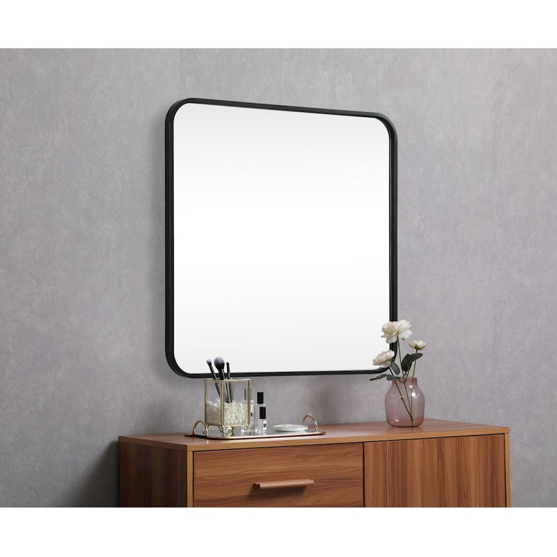 Elegant Decor Evermore Soft Corner Square Mirror 24X24", Black