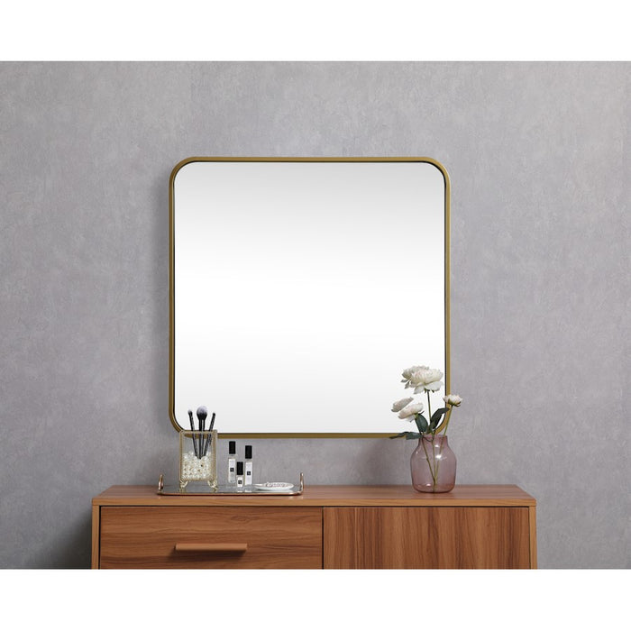 Elegant Decor Evermore Soft Corner Square Mirror 24X24", Brass