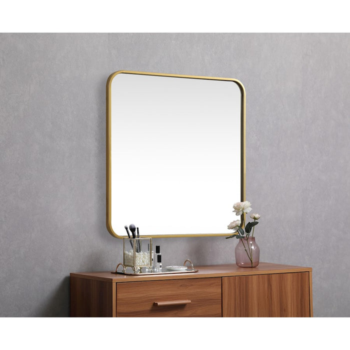 Elegant Decor Evermore Soft Corner Square Mirror 24X24", Brass