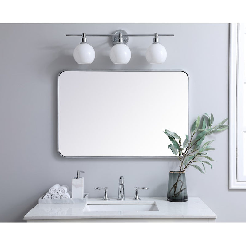 Elegant Decor Evermore Soft Corner Rectangular Mirror 24X36", Silver