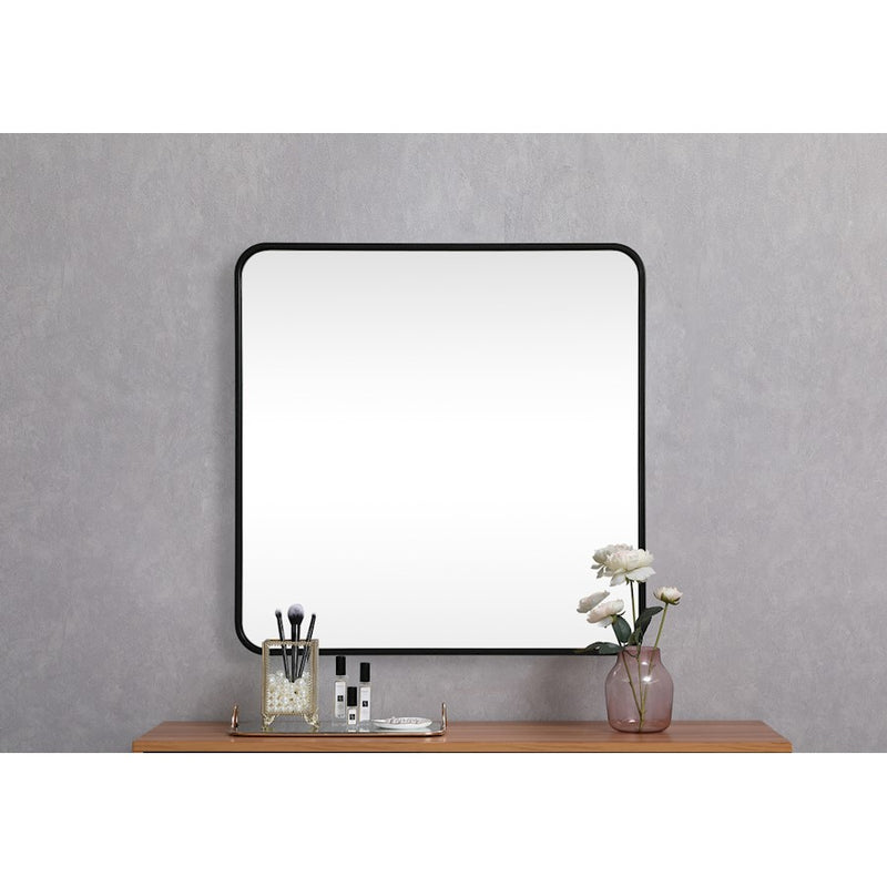 Elegant Decor Evermore Soft Corner Square Mirror 30X30", Black