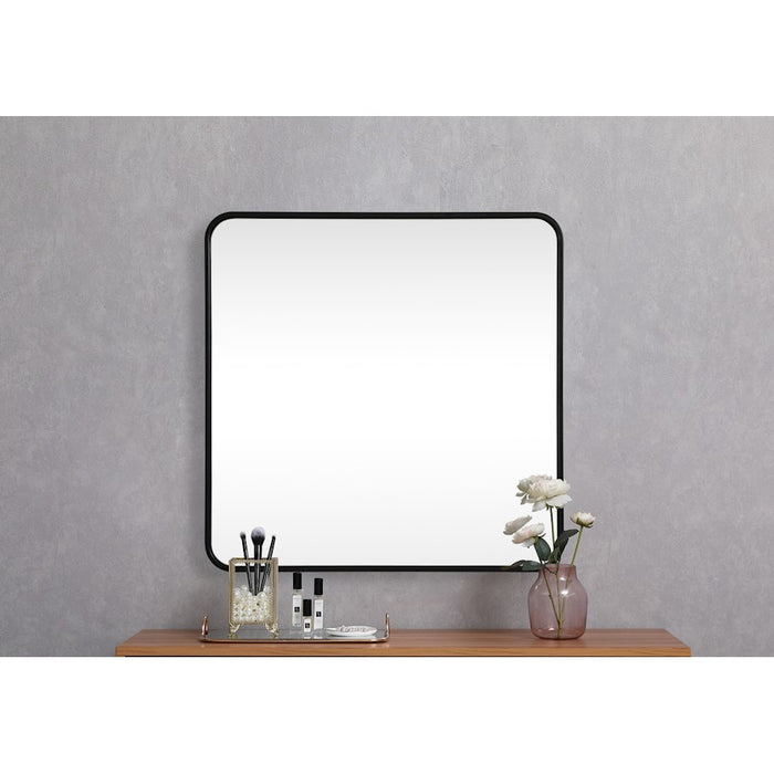 Elegant Decor Evermore Soft Corner Square Mirror 30X30", Black