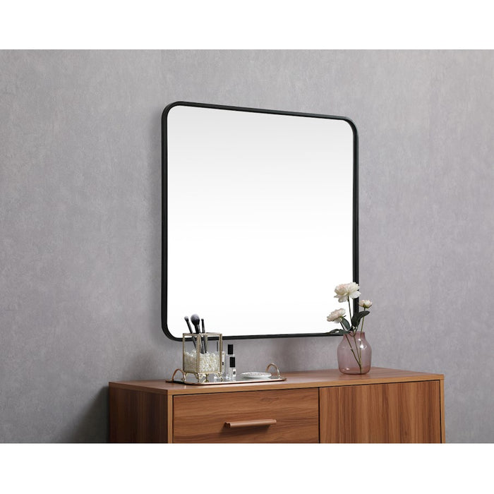 Elegant Decor Evermore Soft Corner Square Mirror 30X30", Black