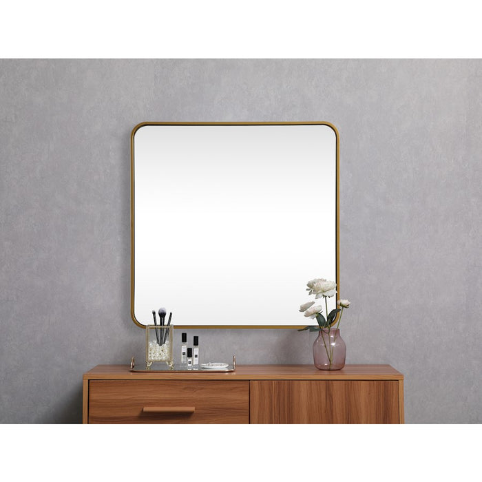 Elegant Decor Evermore Soft Corner Square Mirror 30X30", Brass