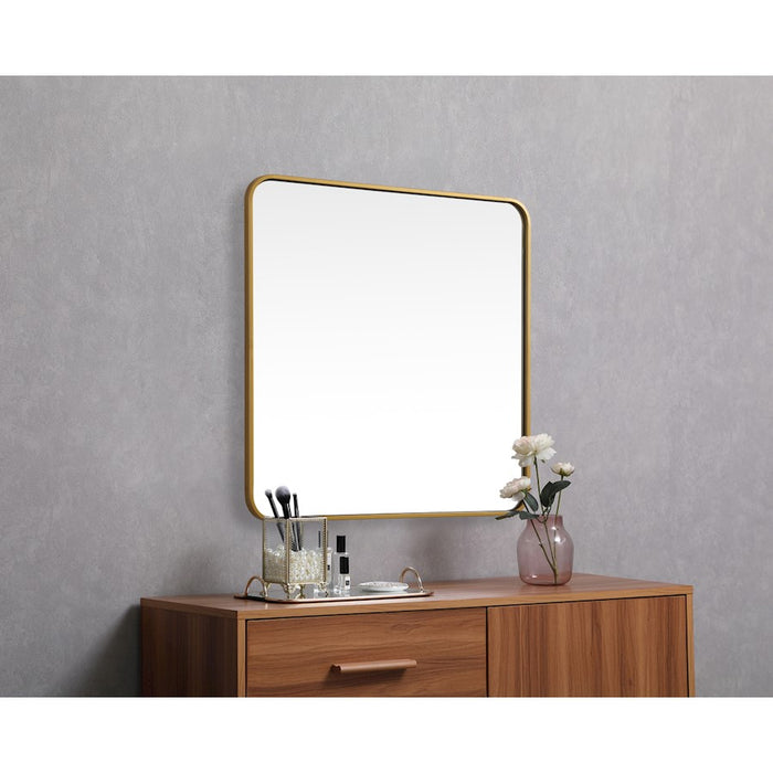 Elegant Decor Evermore Soft Corner Square Mirror 30X30", Brass