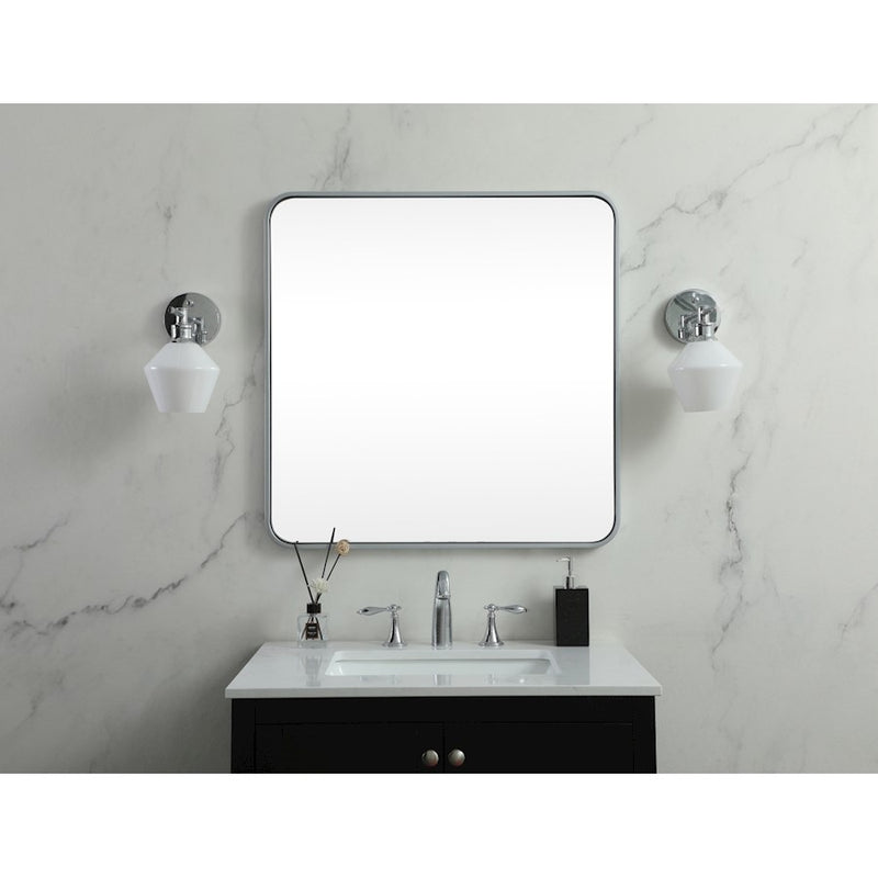 Elegant Decor Evermore Soft Corner Square Mirror 30X30", Silver