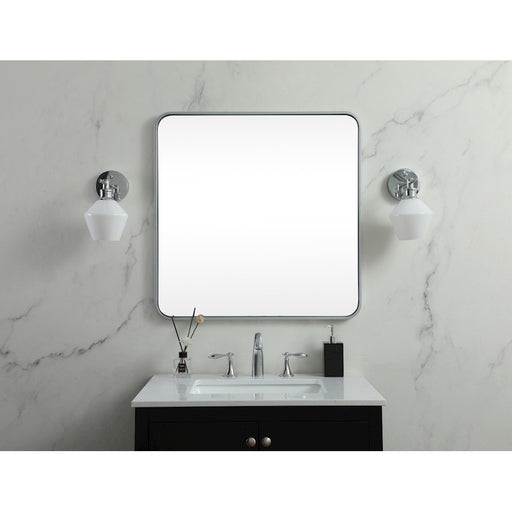 Elegant Decor Evermore Soft Corner Square Mirror 30X30", Silver
