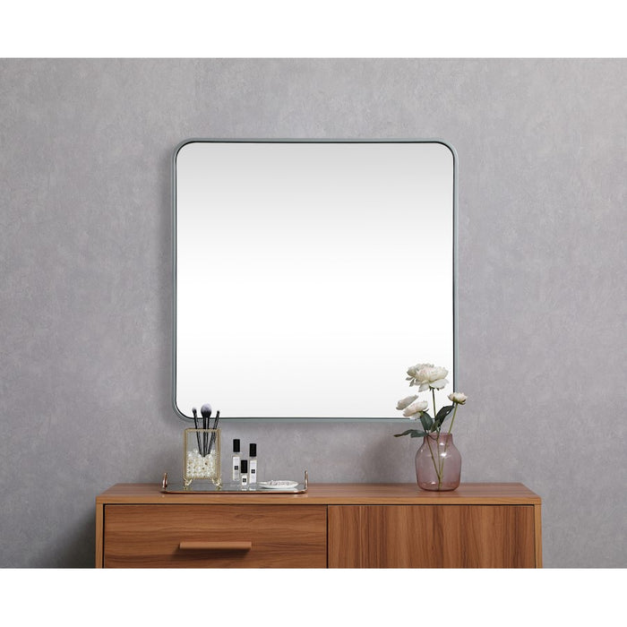Elegant Decor Evermore Soft Corner Square Mirror 30X30", Silver