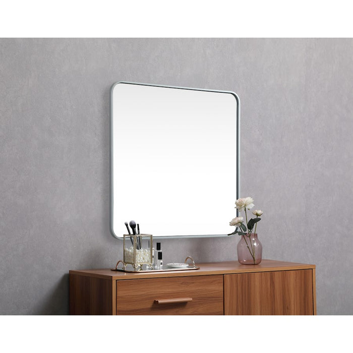 Elegant Decor Evermore Soft Corner Square Mirror 30X30", Silver