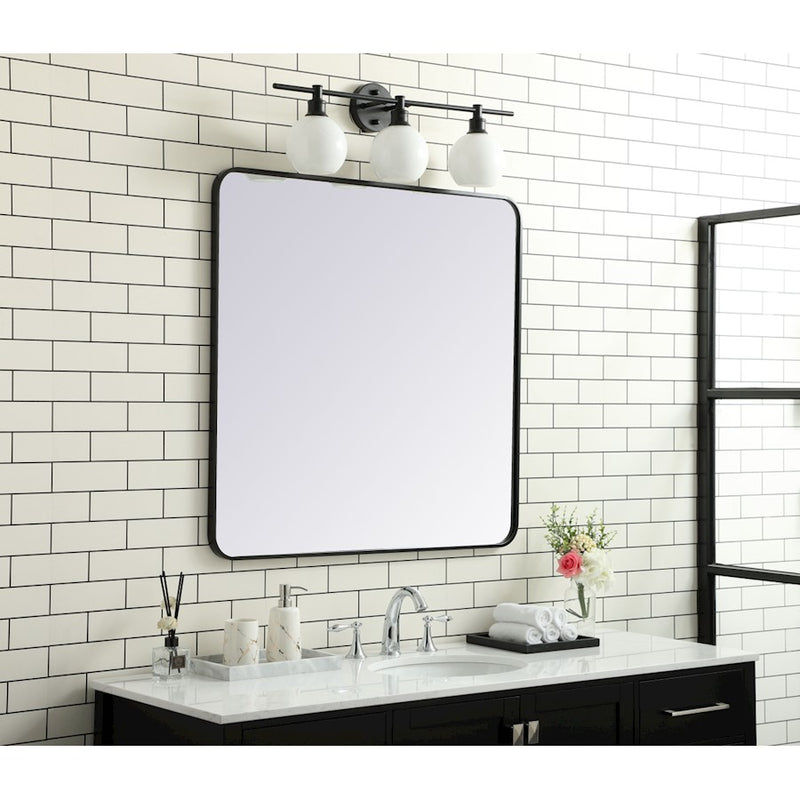 Elegant Decor Evermore Soft Corner Rectangular Mirror 36X36", Black