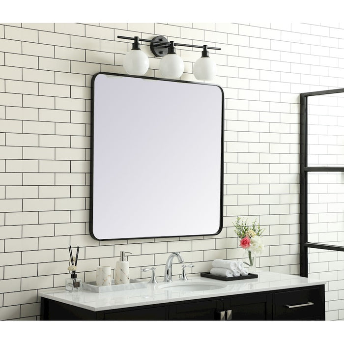 Elegant Decor Evermore Soft Corner Rectangular Mirror 36X36", Black
