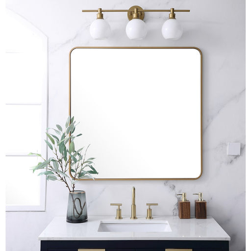 Elegant Decor Evermore Soft Corner Rectangular Mirror 36X36", Brass