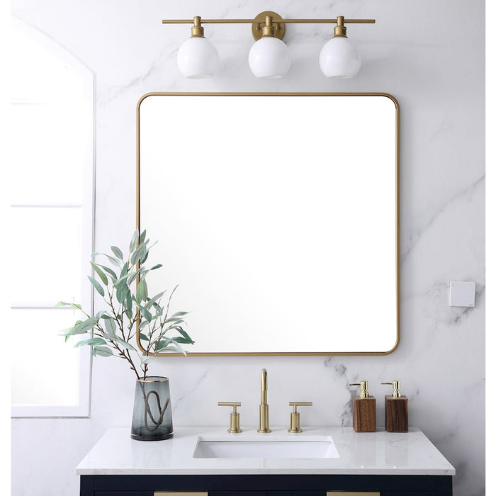 Elegant Decor Evermore Soft Corner Rectangular Mirror 36X36", Brass