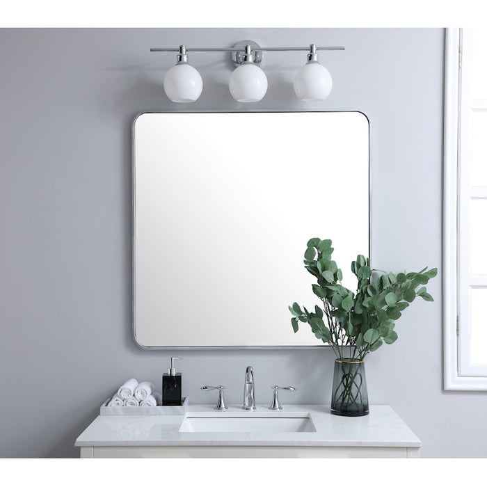 Elegant Decor Evermore Soft Corner Rectangular Mirror 36X36", Silver