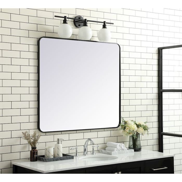 Elegant Decor Evermore Soft Corner Rectangular Mirror 36X40", Black