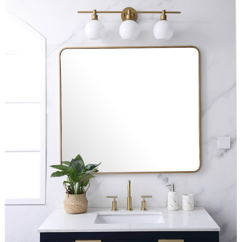 Elegant Decor Evermore Soft Corner Rectangular Mirror 36X40", Brass