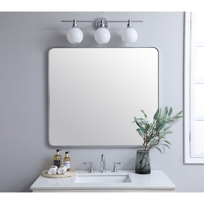 Elegant Decor Evermore Soft Corner Rectangular Mirror 36X40", Silver