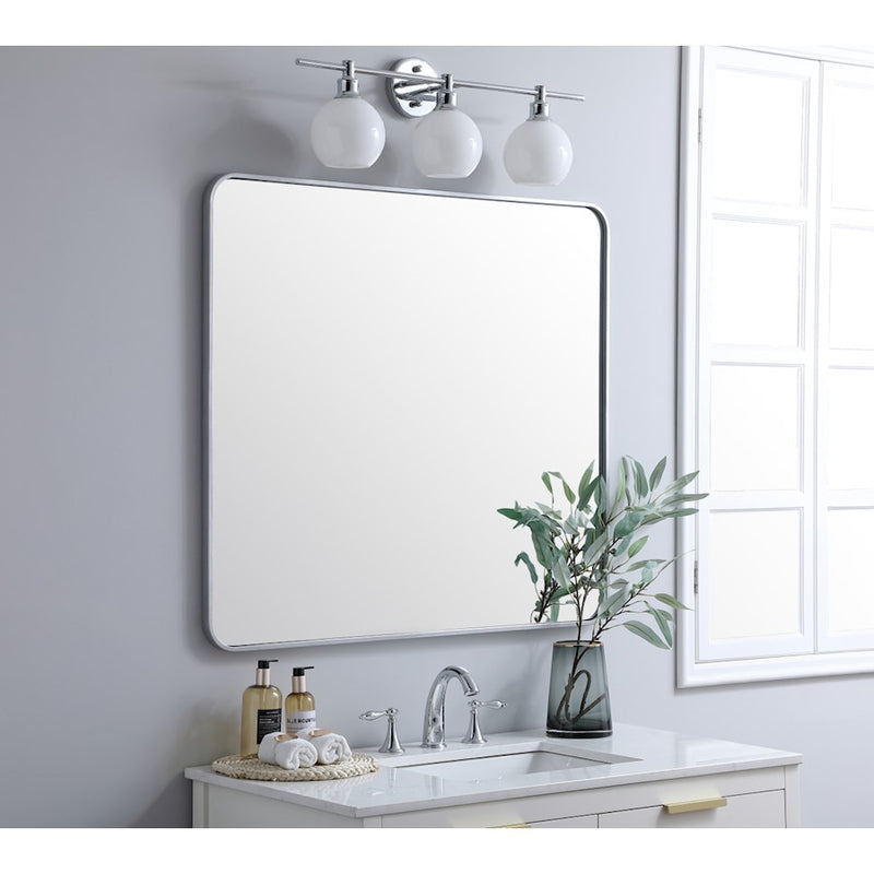 Elegant Decor Evermore Soft Corner Rectangular Mirror 36X40", Silver