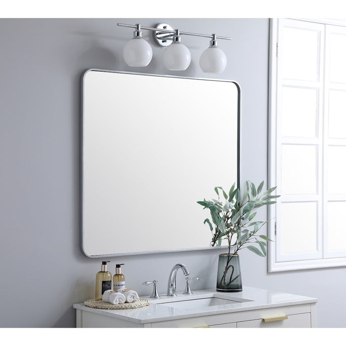 Elegant Decor Evermore Soft Corner Rectangular Mirror 36X40", Silver
