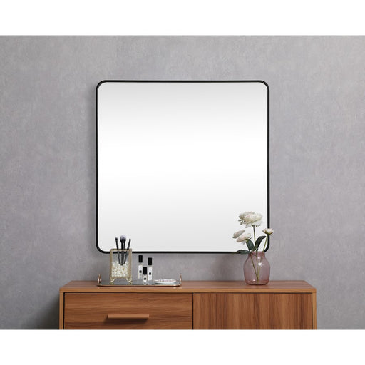Elegant Decor Evermore Soft Corner Square Mirror 42X42", Black
