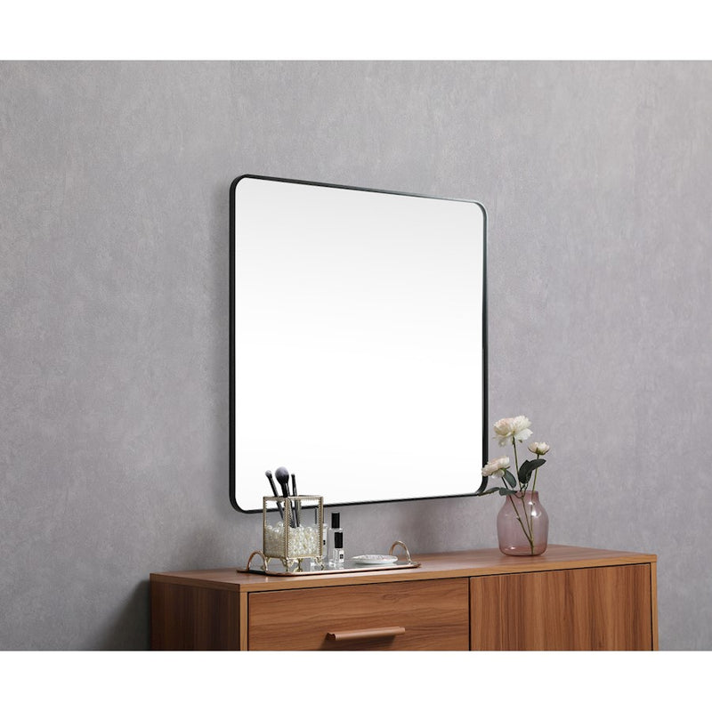 Elegant Decor Evermore Soft Corner Square Mirror 42X42", Black