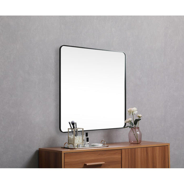 Elegant Decor Evermore Soft Corner Square Mirror 42X42", Black