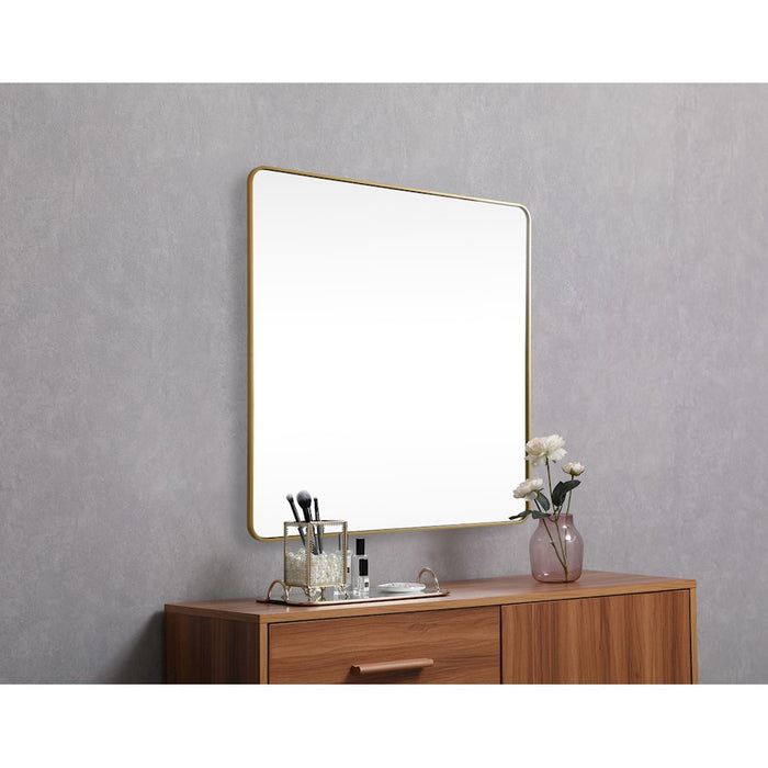Elegant Decor Evermore Soft Corner Square Mirror 42X42", Brass