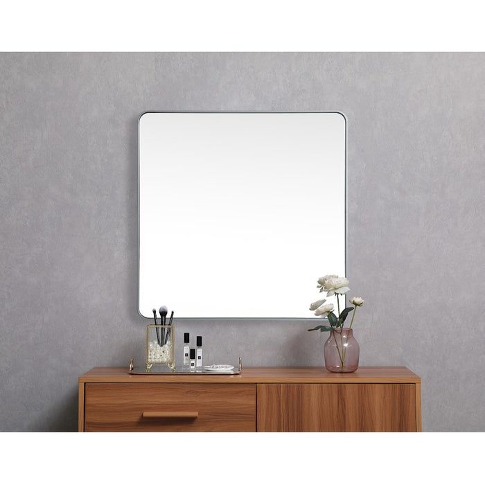Elegant Decor Evermore Soft Corner Square Mirror 42X42", Silver