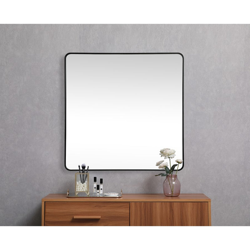 Elegant Decor Evermore Soft Corner Square Mirror 48X48", Black