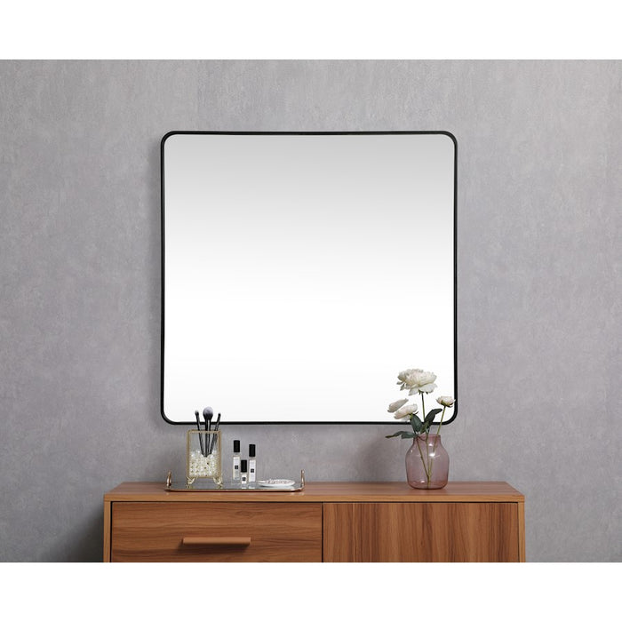 Elegant Decor Evermore Soft Corner Square Mirror 48X48", Black