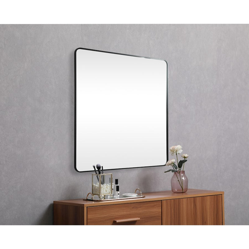 Elegant Decor Evermore Soft Corner Square Mirror 48X48", Black