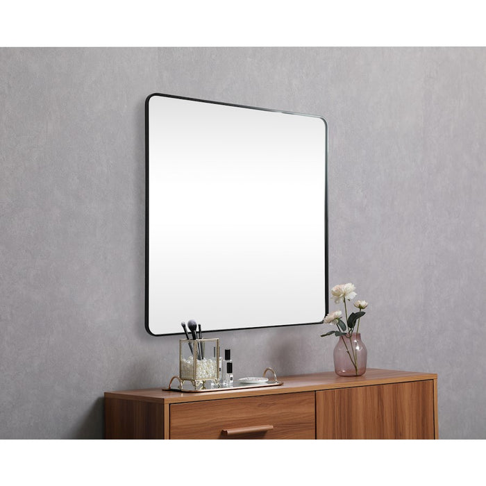 Elegant Decor Evermore Soft Corner Square Mirror 48X48", Black