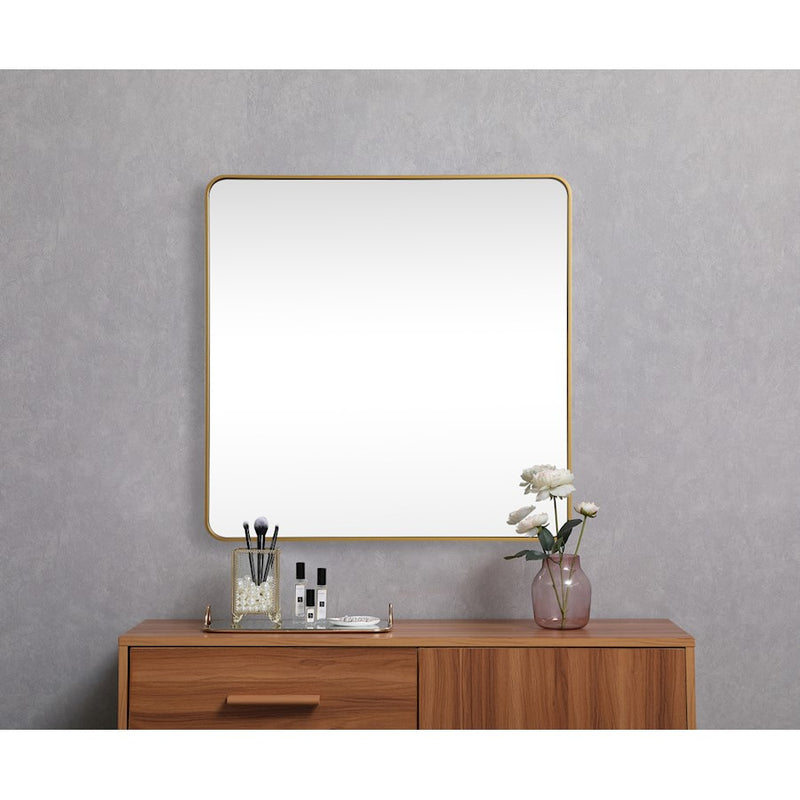 Elegant Decor Evermore Soft Corner Square Mirror 48X48", Brass