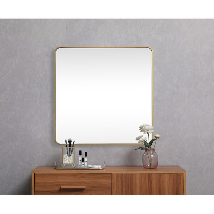 Elegant Decor Evermore Soft Corner Square Mirror 48X48", Brass