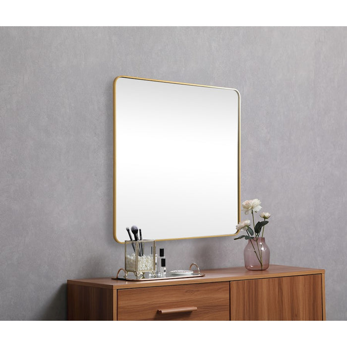 Elegant Decor Evermore Soft Corner Square Mirror 48X48", Brass