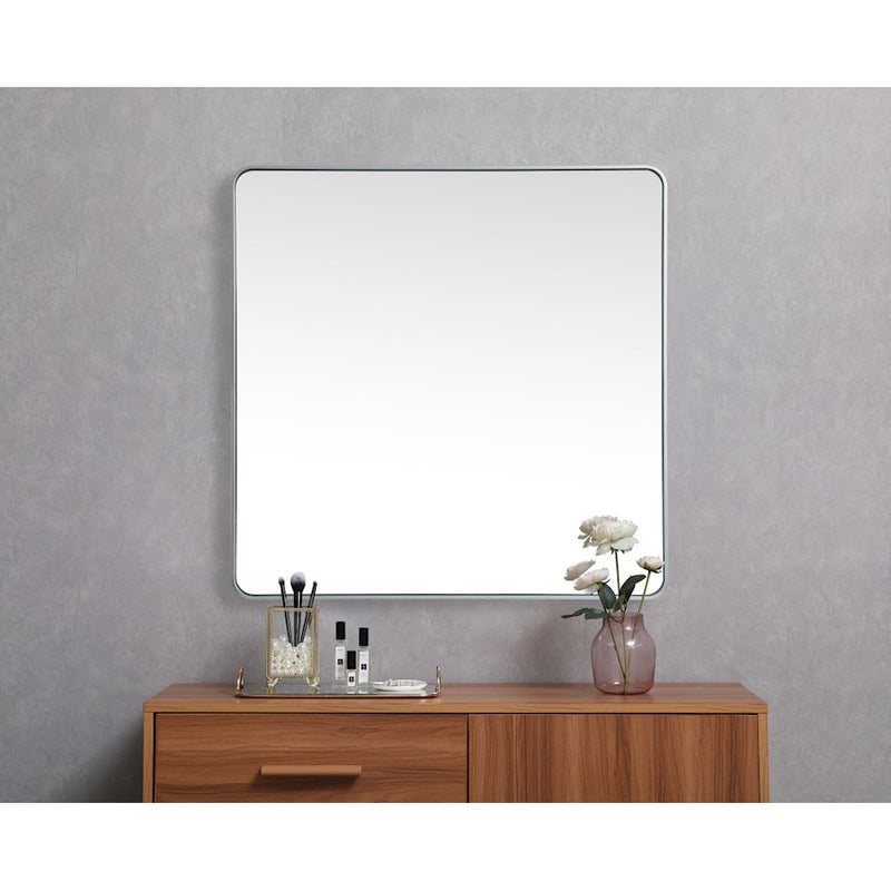 Elegant Decor Evermore Soft Corner Square Mirror 48X48", Silver