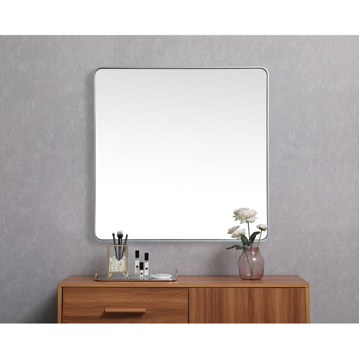 Elegant Decor Evermore Soft Corner Square Mirror 48X48", Silver