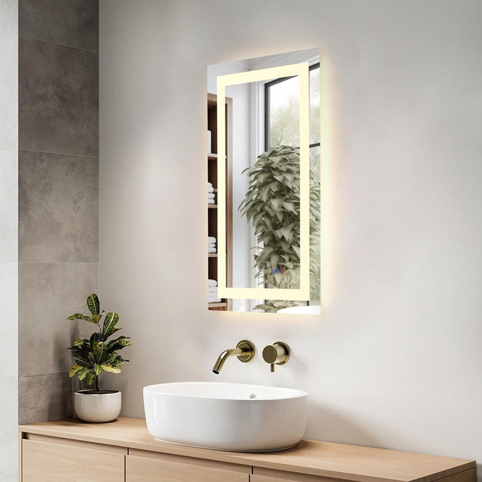 Elegant Kitchen and Bath Riven 2 Strip Light 36x18 LED Mirror, White