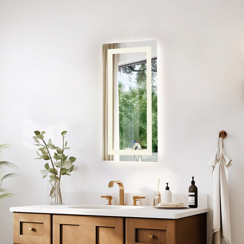 Elegant Kitchen and Bath Riven 2 Strip Light 30x20 LED Mirror, White