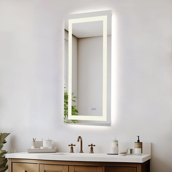 Elegant Kitchen and Bath Riven 2 Strip Light 40x20 LED Mirror, White