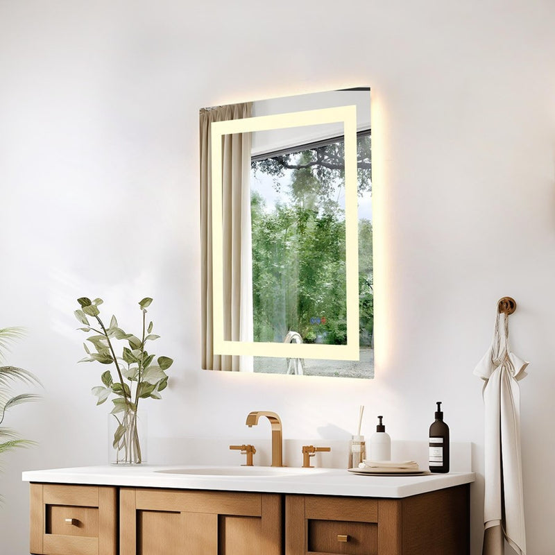 Elegant Kitchen and Bath Riven 2 Strip Light 30x24 LED Mirror, White
