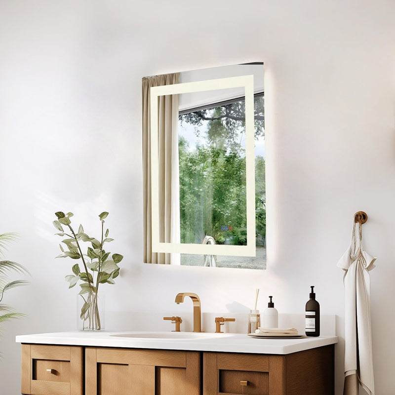 Elegant Kitchen and Bath Riven 2 Strip Light 30x24 LED Mirror, White