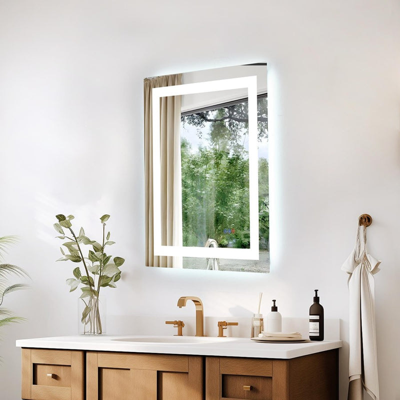Elegant Kitchen and Bath Riven 2 Strip Light 30x24 LED Mirror, White