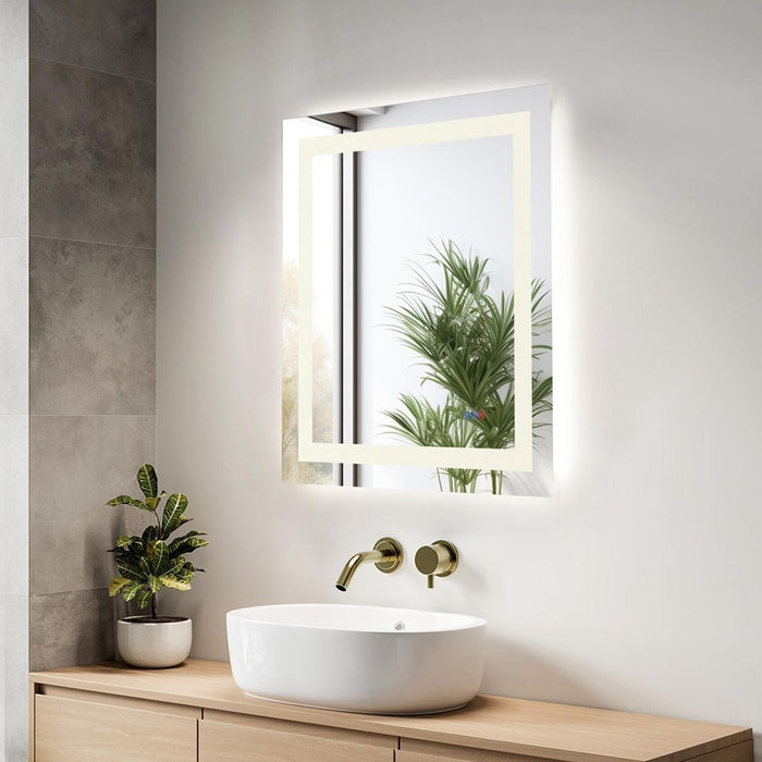 Elegant Kitchen and Bath Riven 2 Strip Light 30x27 LED Mirror, White