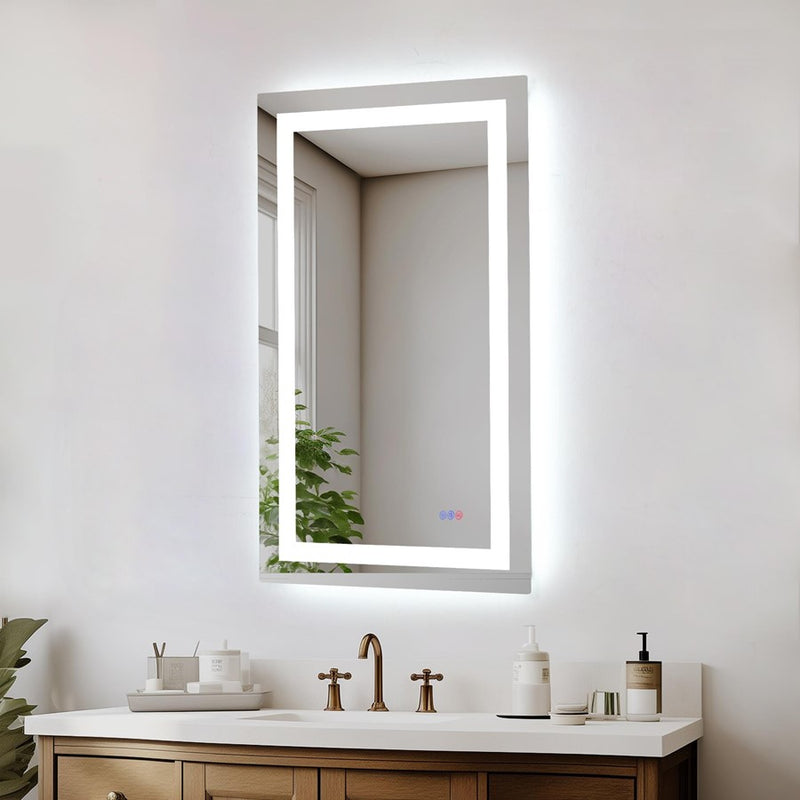 Elegant Kitchen and Bath Riven 2 Strip Light 40x27 LED Mirror, White