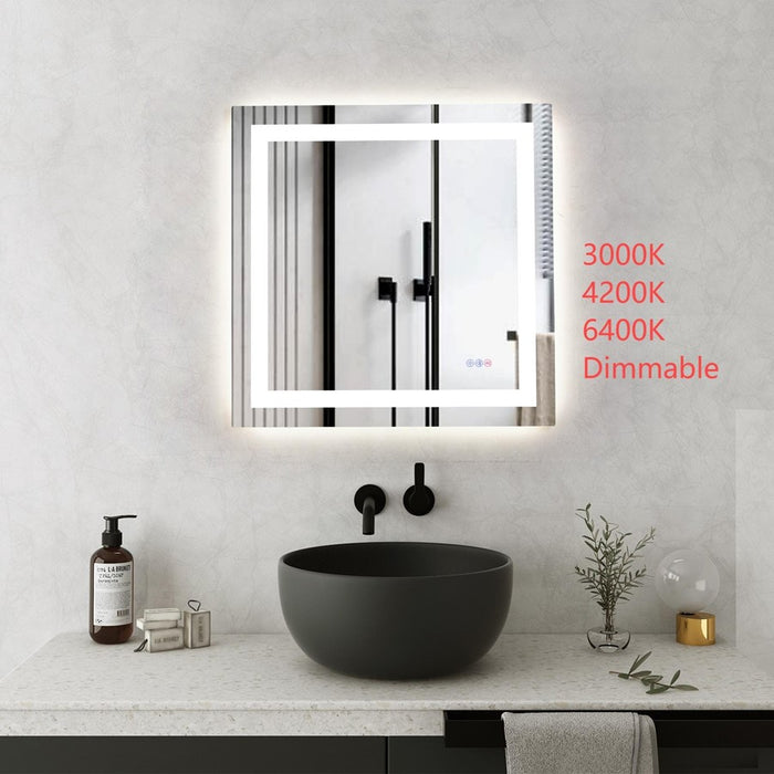 Elegant Kitchen and Bath Riven 2 Strip Light 30x30 LED Mirror, White