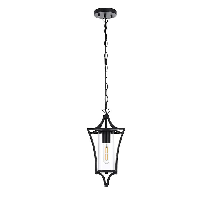 Elegant Lighting Belgrade 1 Light Outdoor Pendant, Black/Clear